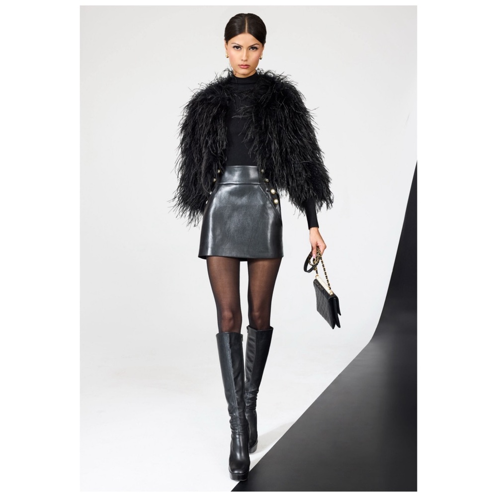 New ALICE + OLIVIA Donald High-Waisted Faux Vegan Leather Embellished Mini Skirt - Picture 9 of 16